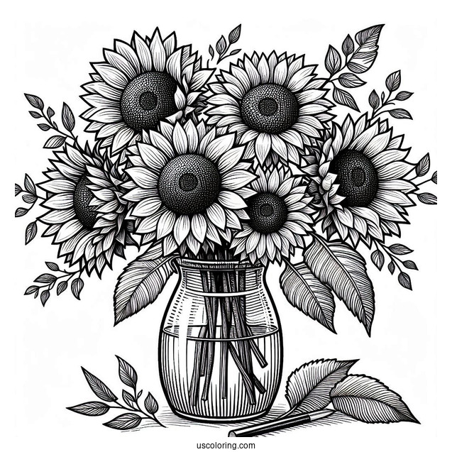 Detailed Sunflowers In Vase For Adults