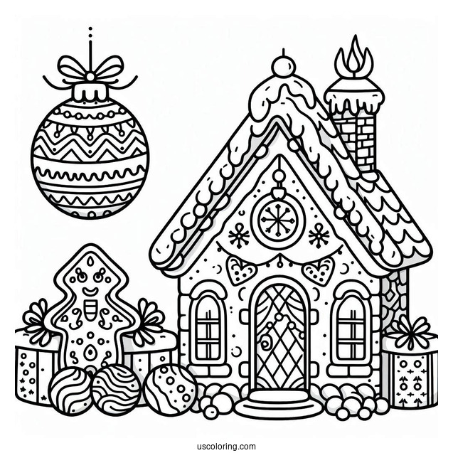 Easy Gingerbread House Christmas Ornaments Coloring Page For Kids