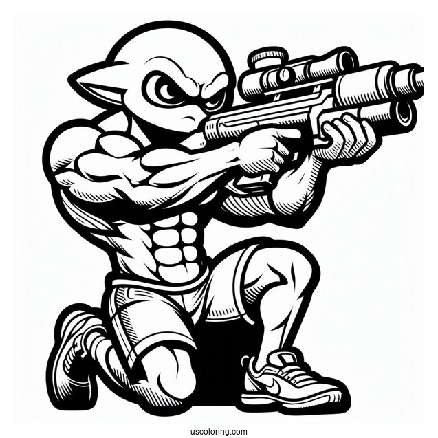 Muscular Splatoon Coloring Page Of Guy Shooting Inkjet