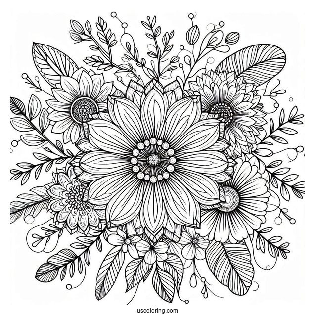 Flower Mandala Coloring Page Inside A Flower Wreath