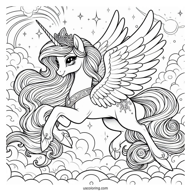 Majestic Princess Celestia Coloring Page Flying In The Clouds