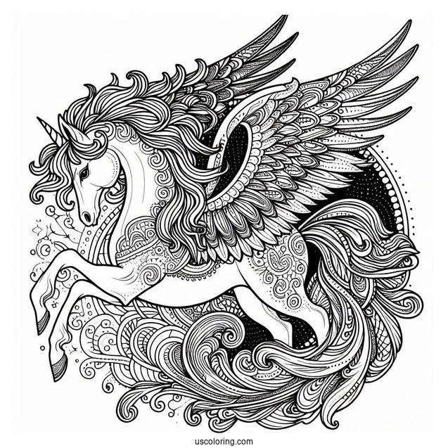 Intricate Pegasus Coloring Page Mandala