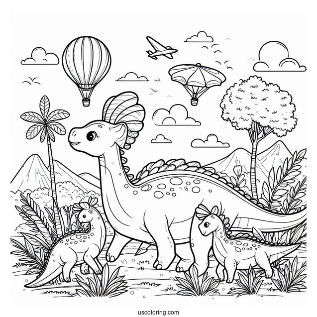 Parasaurolophus Coloring Page Pack Traveling Together