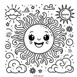 Easy Outline Of a Smiling Sun To Color