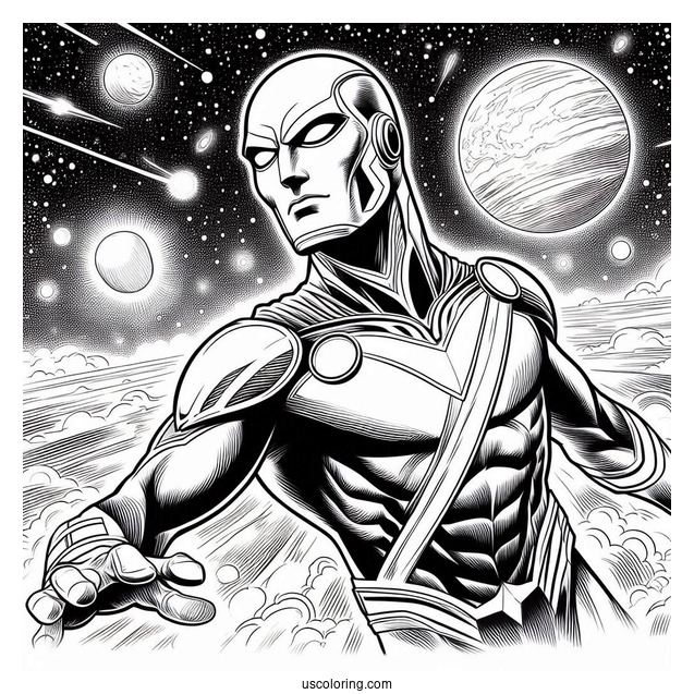 Justice League Coloring Page Of Martian Manhunter Floating In The Galaxy