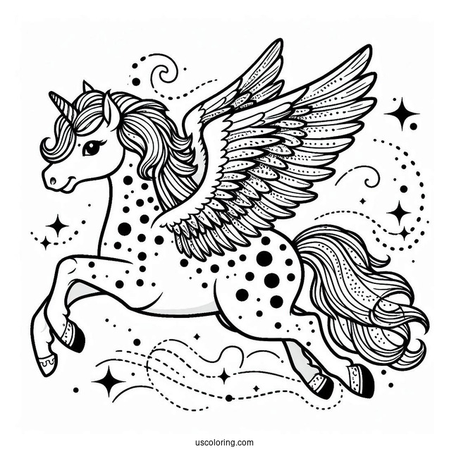 Spotted Pegasus Coloring Page Flying
