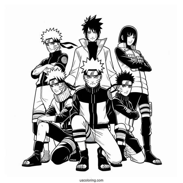 Naruto Coloring Page Of Iconic Team Seven Pose