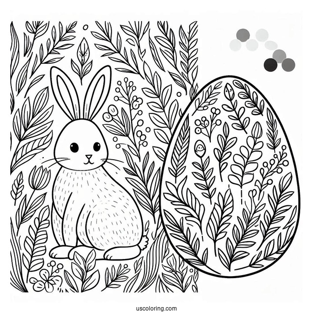 Bunny And Leaves Pattern Easter Egg Coloring Page
