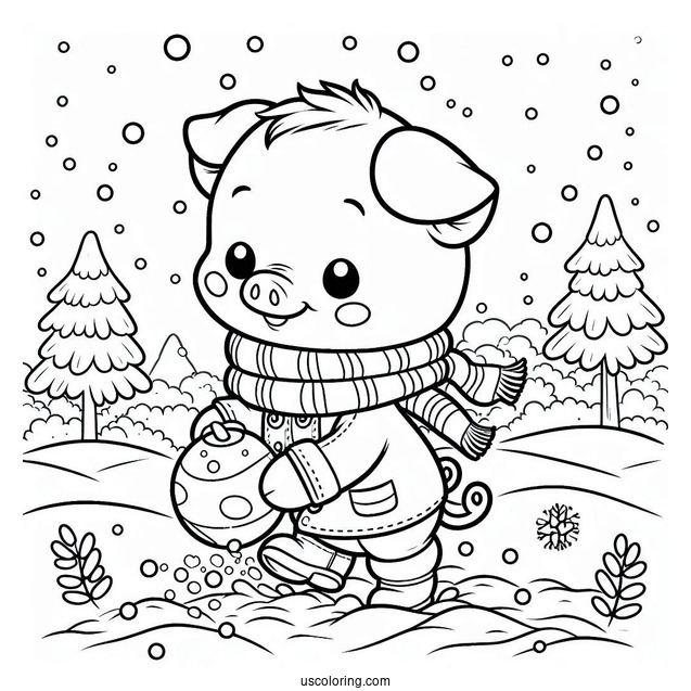 Piglet Coloring Page Playing In The Snow For Kids