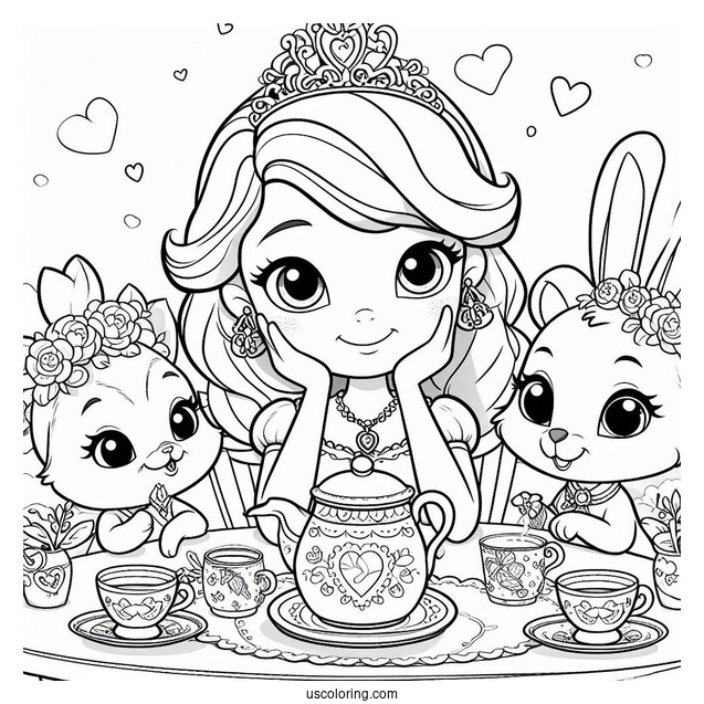 Sofia The First Coloring Pages Tea Party With Clover, Whatnaught, Griffin, And Mia