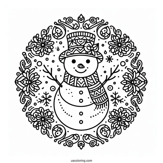 Coloring Page Of a Snowman Mandala