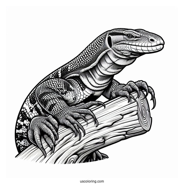 Realistic Asian Water Monitor Lizard Coloring Page