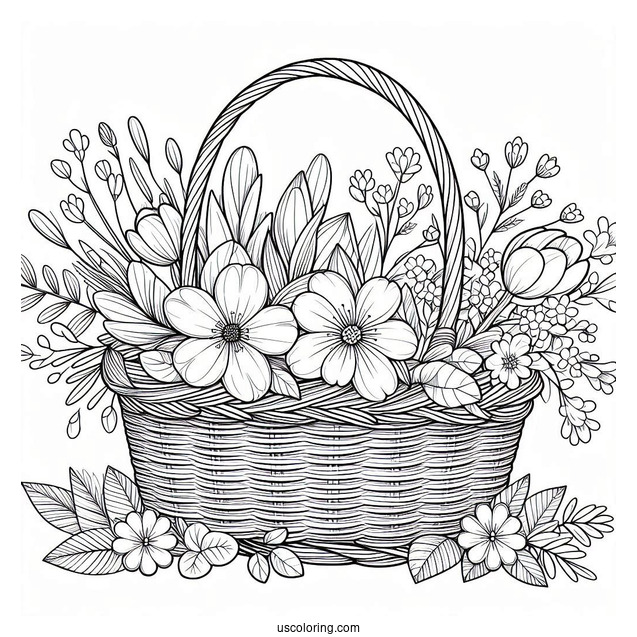 Basket Of Flowers In Spring Coloring Page Garden