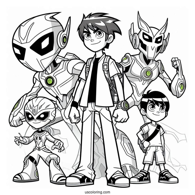 Ben 10 Coloring Page Of And Kevin Levin With Aliens