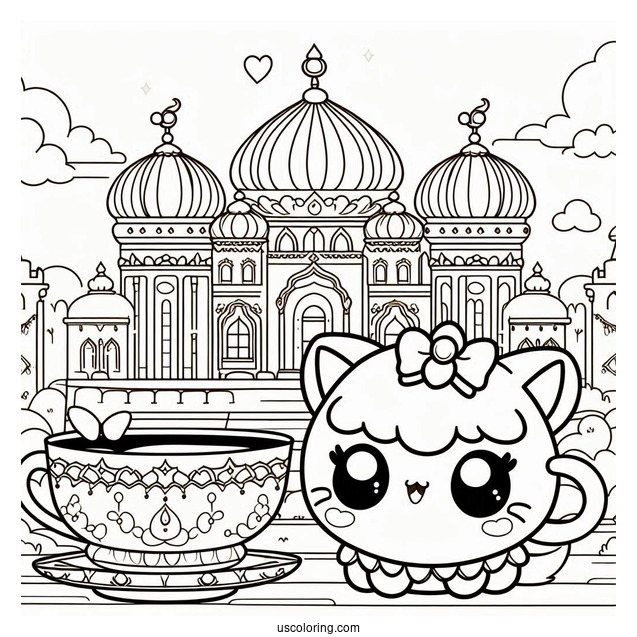 Palace Pets Coloring Page Of Kawaii Teacup In Front Of Palace For Kids