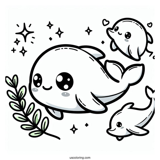 Cute Kawaii Dolphin To Color