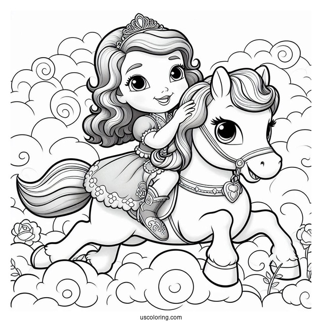 Sofia The First Coloring Page Riding Skye In The Clouds