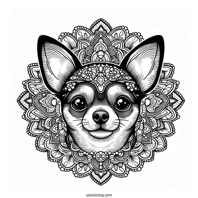 Intricate Chihuahua Coloring Page Mandala