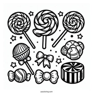 Delicious Candy And Lollipops Coloring Sheet