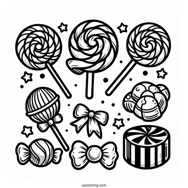 Delicious Candy And Lollipops Coloring Sheet