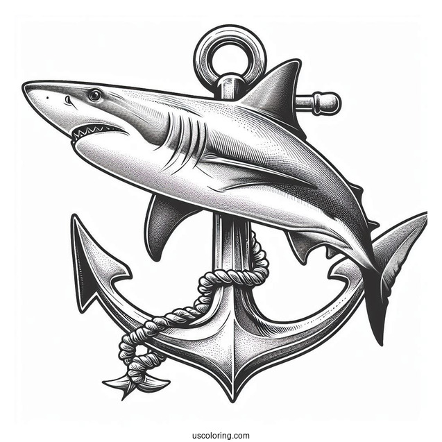 Realistic Hammerhead Shark Coloring Page With Anchor