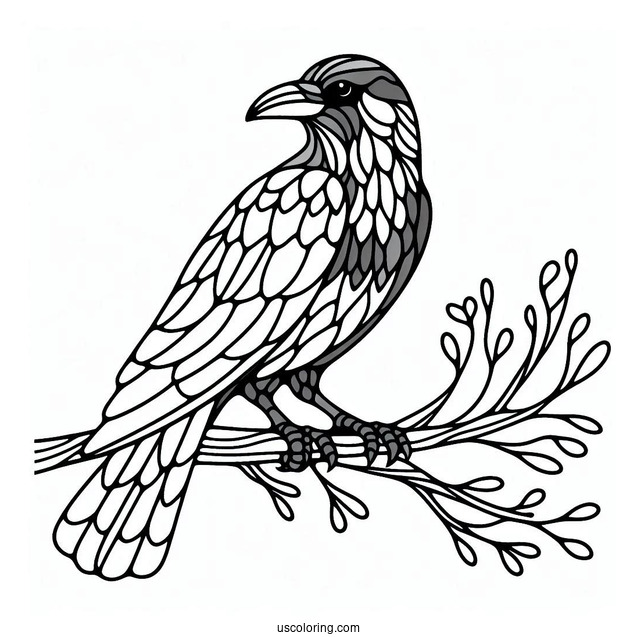 Raven Perched On A Branch Stained Glass Coloring Page For Kids