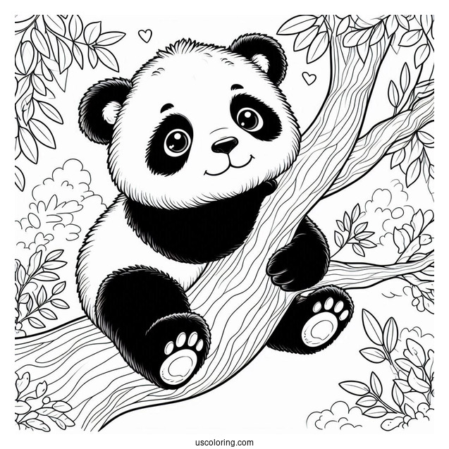 Baby Panda Resting In Tree To Color