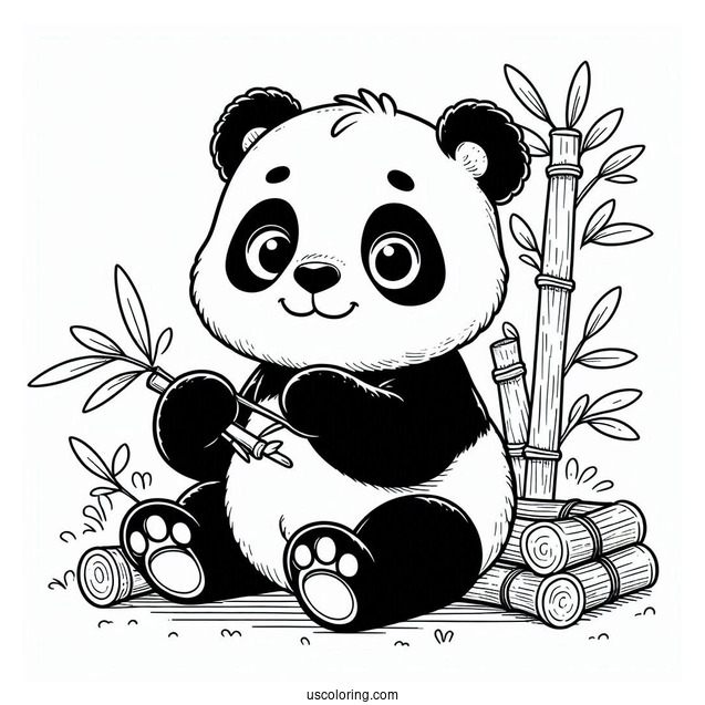 Giant Panda Sitting And Eating Bamboo