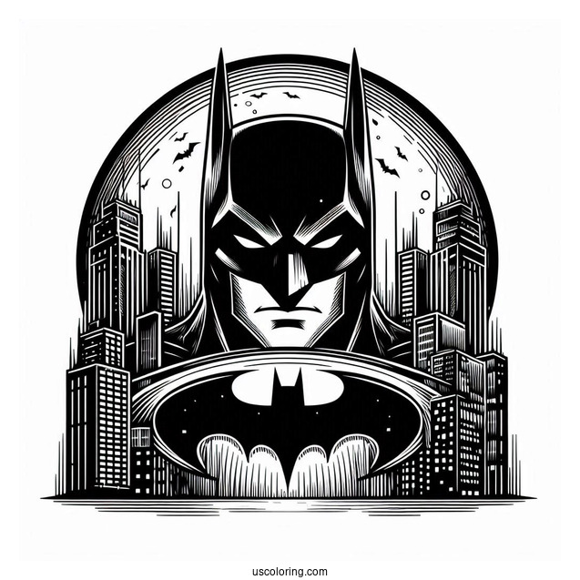 Batman Logo In Building Art Coloring