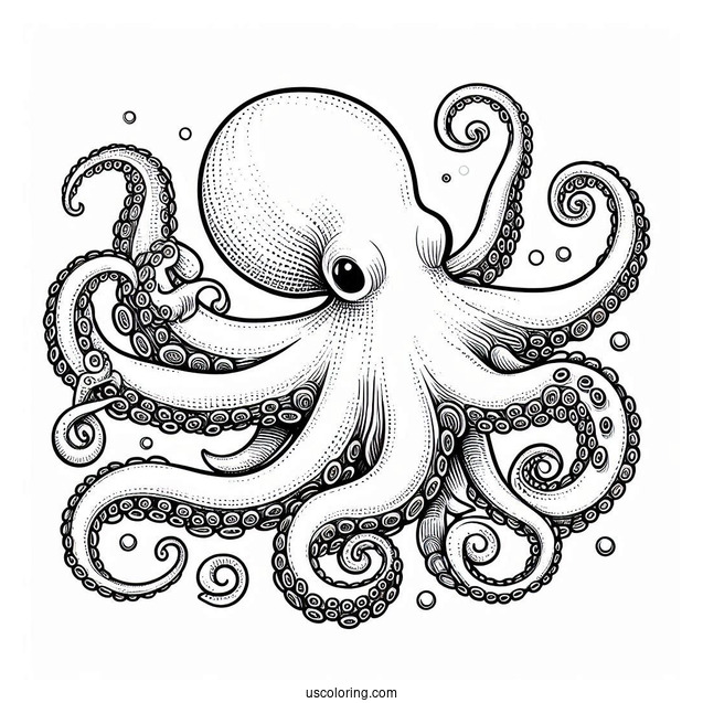 Realistic Octopus Coloring Page