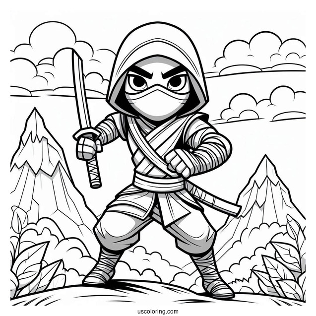 Fierce Ninja In The Mountains Coloring sheet