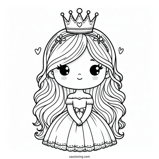Cute Princess Wearing Simple Crown Coloring Sheet