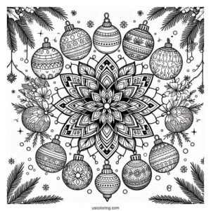 Christmas Mandala Coloring Page Baubles