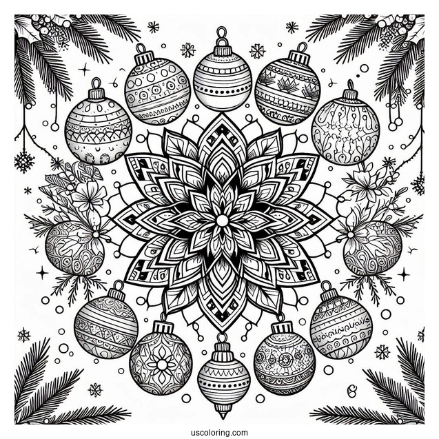 Christmas Mandala Coloring Page Baubles