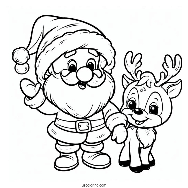 Cartoon Santa And Rudolph Coloring Sheet
