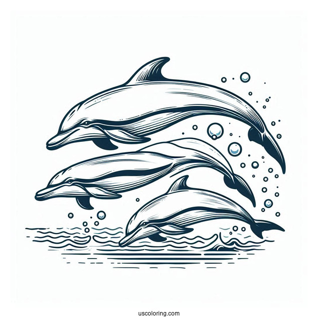 Pod Of Dolphins Underwater Coloring Page