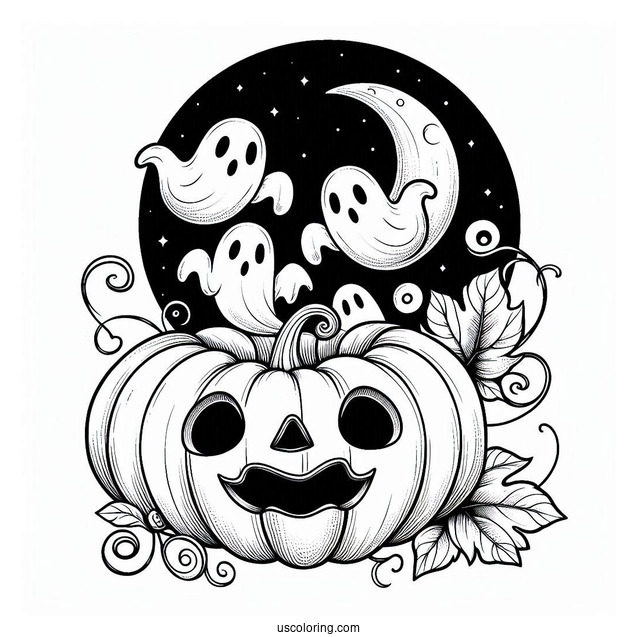 Pumpkin Coloring Page Of Ghosts Floating Out Of A Jack O Lantern