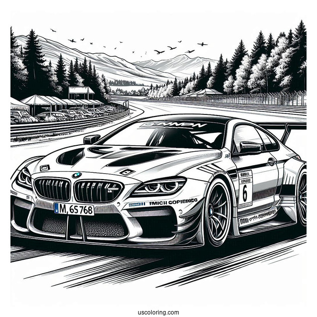 Realistic BMW Coloring Page M6 GT3 Racing