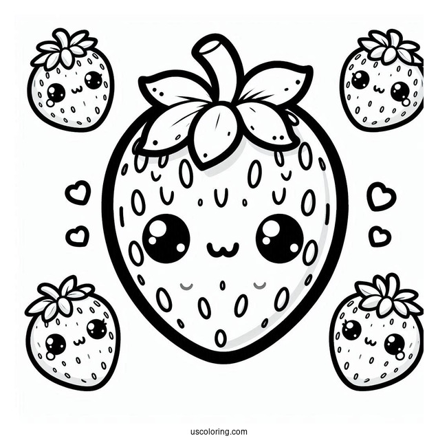 Cute Kawaii Strawberry Coloring For Preschoolers