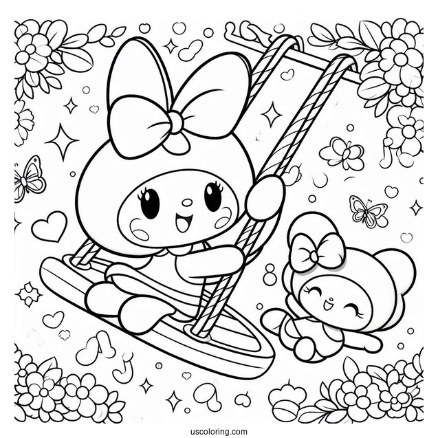 My Melody Coloring Page On Swing For Preschoolers
