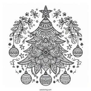 Christmas Mandala Coloring Page Of Tree For Kids