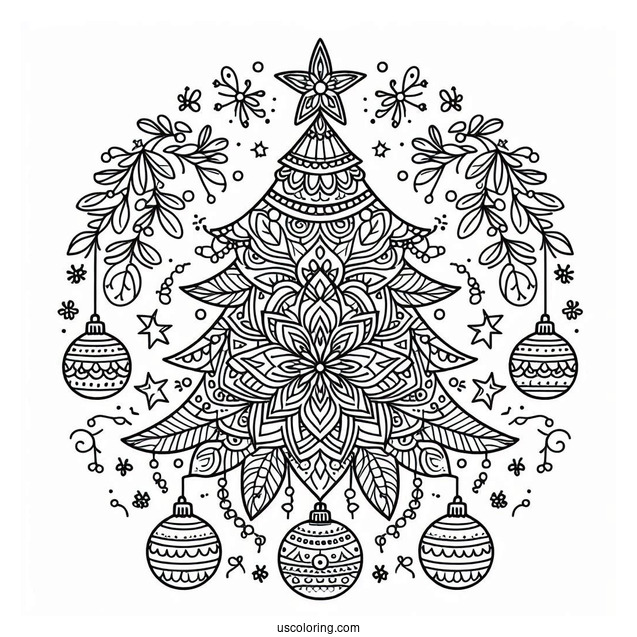 Christmas Mandala Coloring Page Of Tree For Kids