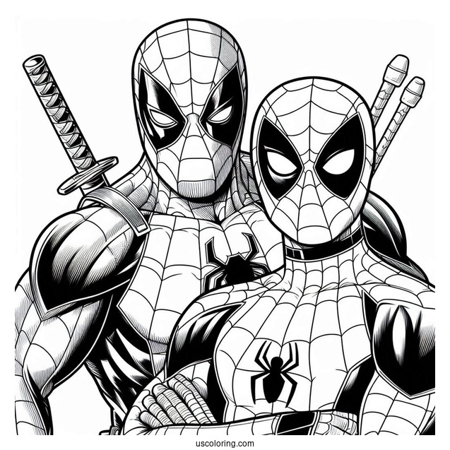 Coloring Page Of Spider Man And Deadpool