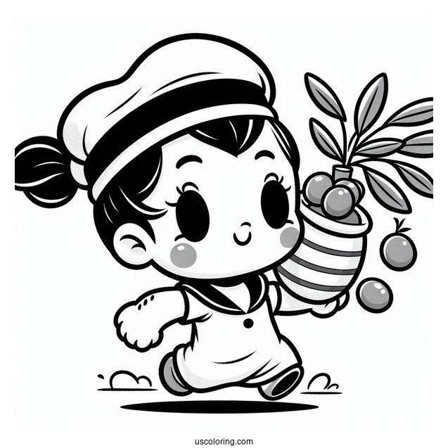 Kawaii Chibi Popeye Coloring Page Carrying Olive Oyl For Preschoolers