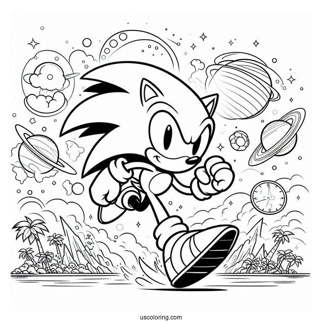 Super Sonic Coloring Page Running In Angel Island