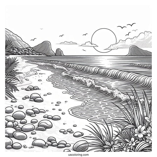 Realistic Beach Coloring Page Shoreline