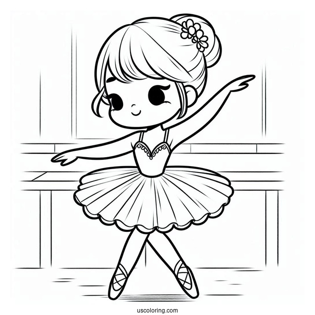 Cute Ballerina Dancing In Studio To Color