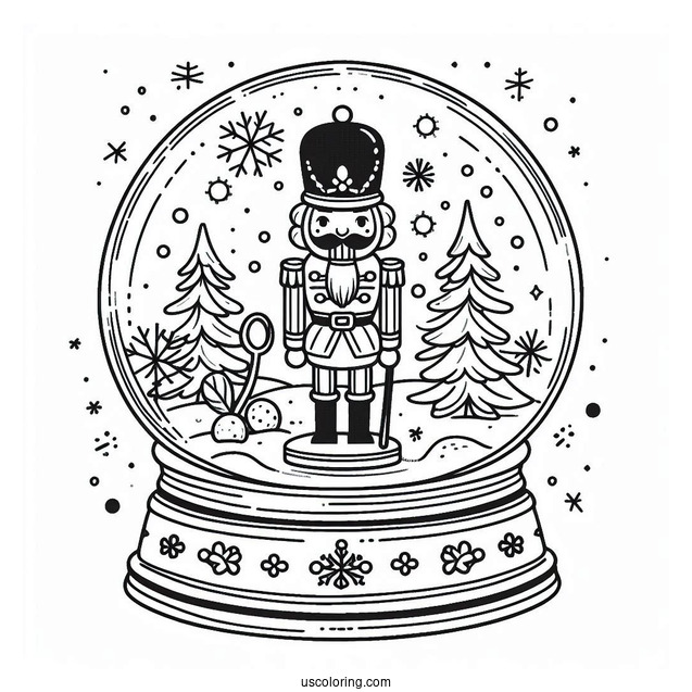 Nutcracker Snow Globe Coloring Page With Snow