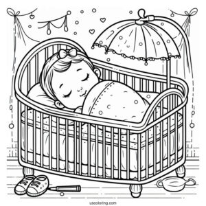 Baby Coloring Page Sleeping In Crib