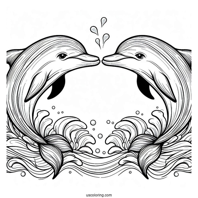 Two Dolphins Touching Noses Coloring Page